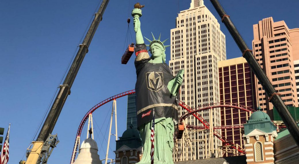 Vegas Statue of Liberty replica gets outfitted in Golden Knights jersey